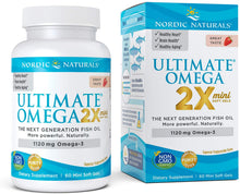 Load image into Gallery viewer, Nordic Naturals Ultimate Omega 2X Mini, Strawberry Flavor - 1120 mg Omega-3-60 Mini Soft Gels - High-Potency Omega-3 Fish Oil Supplement - EPA &amp; DHA - Promotes Brain &amp; Heart Health - 30 Servings
